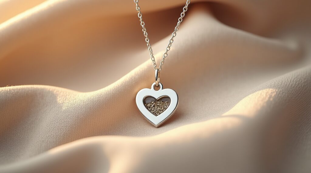 A silver cremation jewelry pendant designed to hold a small portion of ashes as a personal keepsake