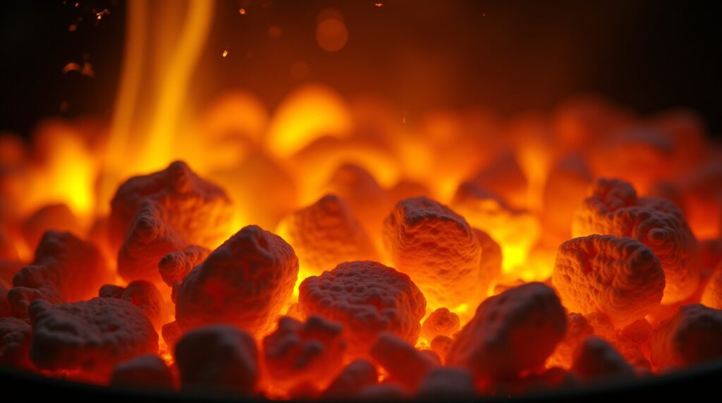 Softly glowing embers symbolizing the purification and safety of cremation through intense heat
