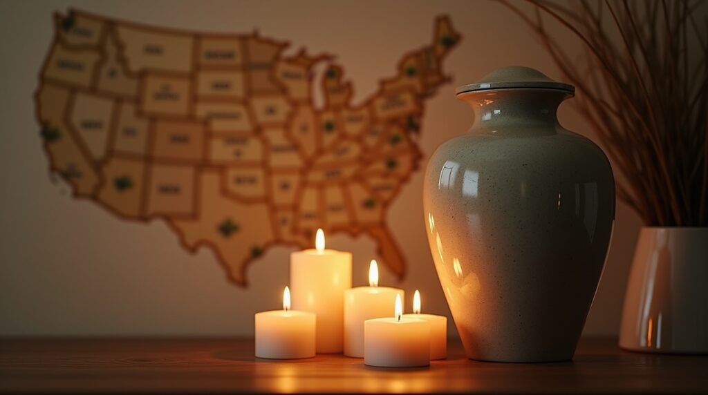 Modern cremation urn with candlelight symbolizing the growing popularity of cremation in the United States