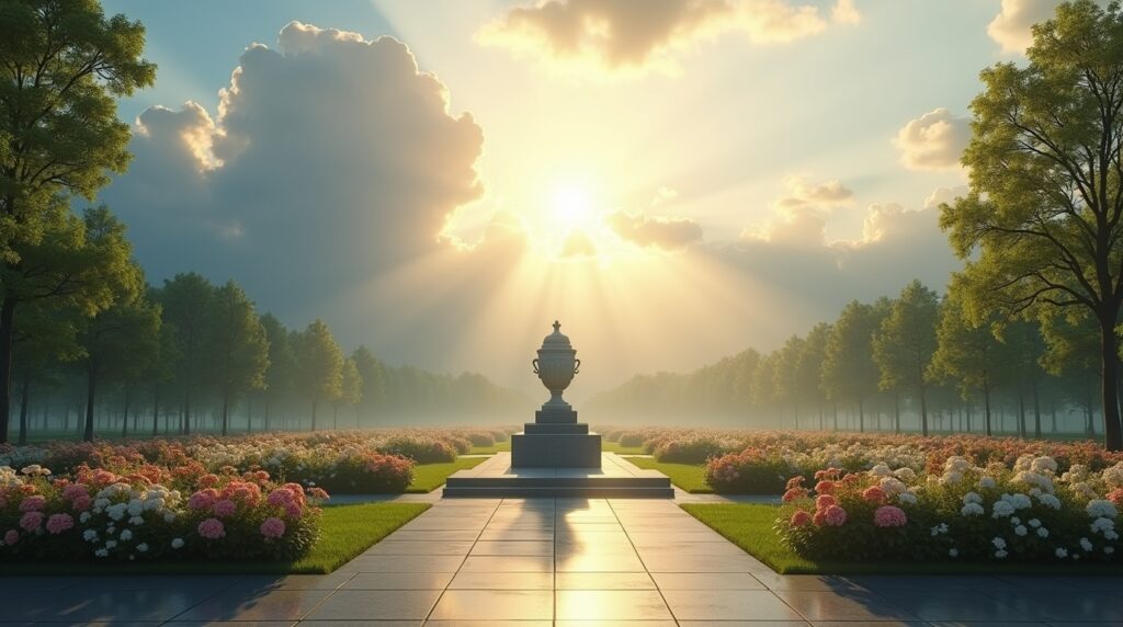 Illustration of a modern cremation chamber concept showing the transformation process through heat