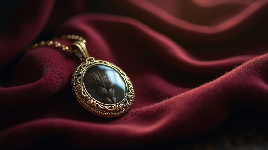 Victorian-era memorial locket jewelry with a lock of hair