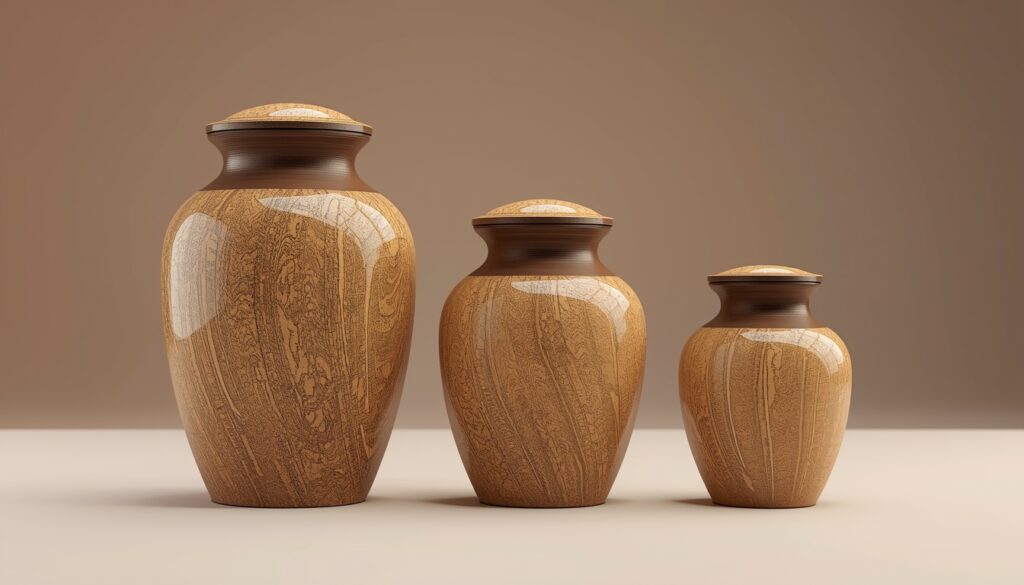 Different types of cremation urns including individual, companion, and keepsake